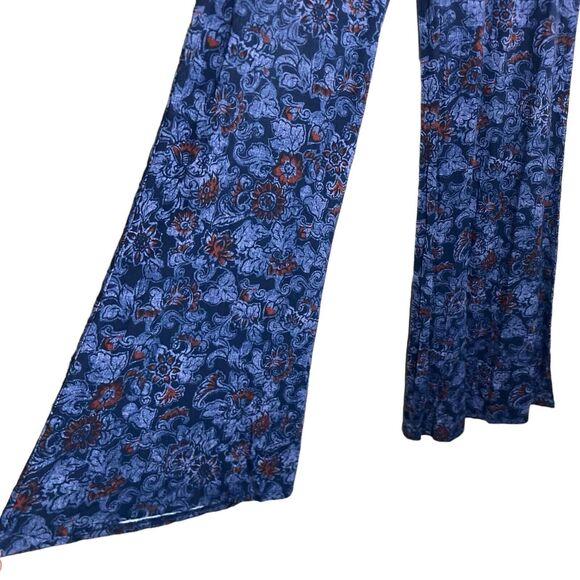 Lucky Brand Pants Womens M Blue Wide Leg Flare Flowy Pullon Boho Floral Stretch - Picture 5 of 8